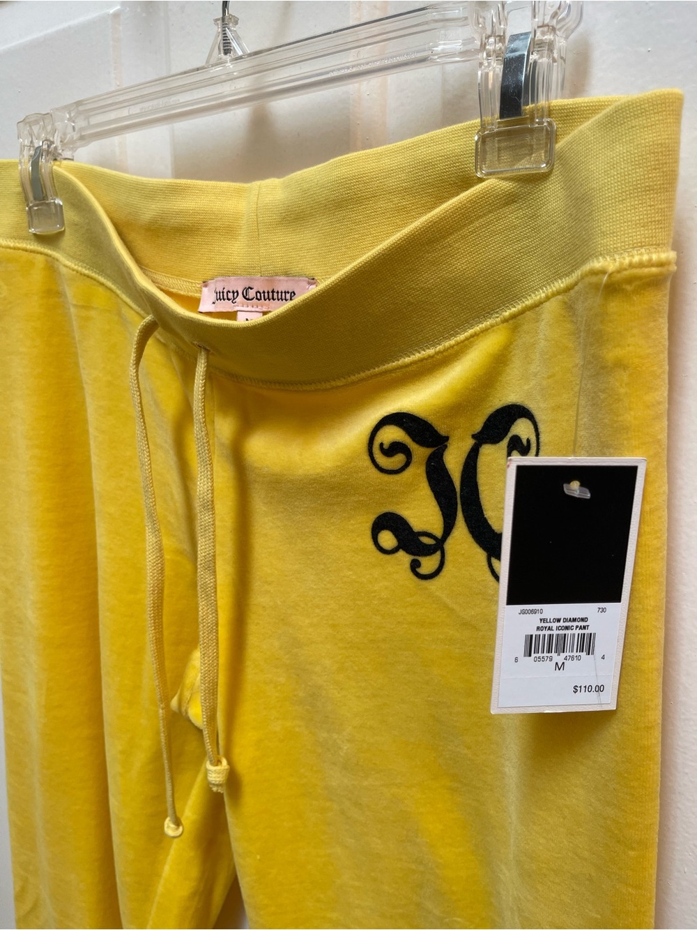 Juicy Couture Yellow Velour Straight Leg Pants with Black Scroll Logo - Picture 2 of 5